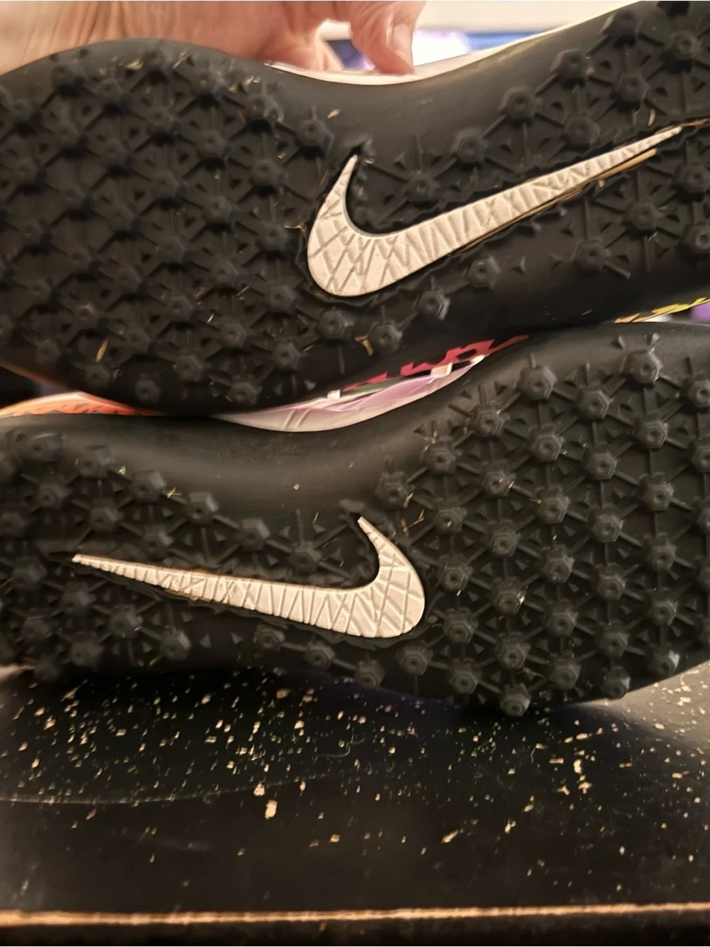 Nike White Indoor Soccer Cleats with Pink and Orange Graphic Accents
